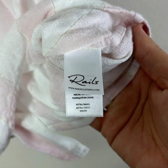 Rails Marley Lotus Stripe Button Down Cropped Shirt Top in Pink & White Size XS - Picture 8 of 12